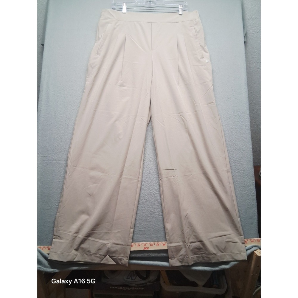 Apana Women's Lightweight Pleated Athletic Pants Wide Legs Size XL Beige